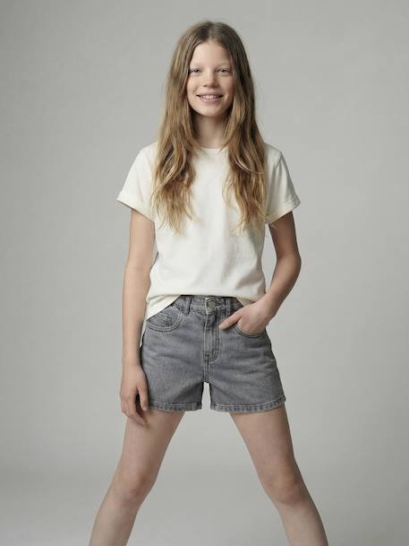 Kinder short van katoenen jeans denimgrijs+middenblauw - vertbaudet enfant 