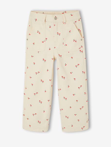 Wijde broek voor meisjes met kersen van katoen vanille - vertbaudet enfant 