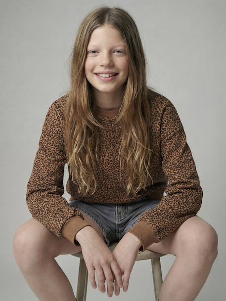 Sweater met wijde pasvorm bruin+marineblauw+vanille - vertbaudet enfant 