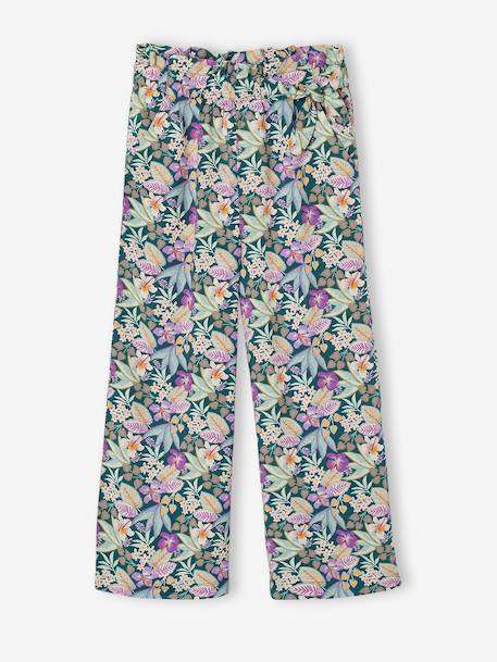 Wijde meisjesbroek met bloemenprint groen+vanille - vertbaudet enfant 