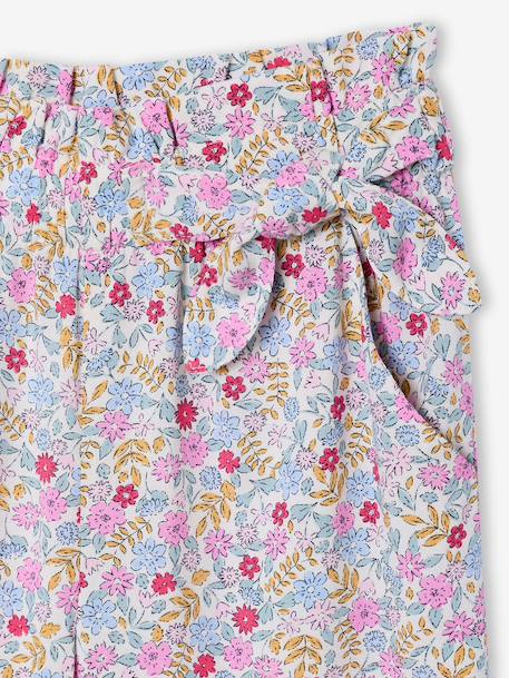 Wijde meisjesbroek met bloemenprint groen+vanille - vertbaudet enfant 
