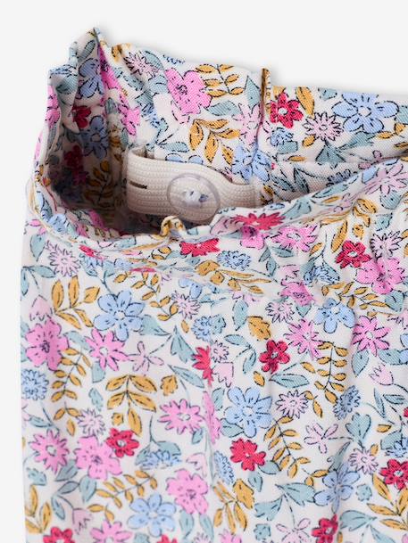 Wijde meisjesbroek met bloemenprint groen+vanille - vertbaudet enfant 