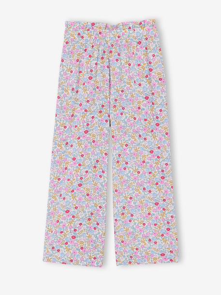Wijde meisjesbroek met bloemenprint groen+vanille - vertbaudet enfant 