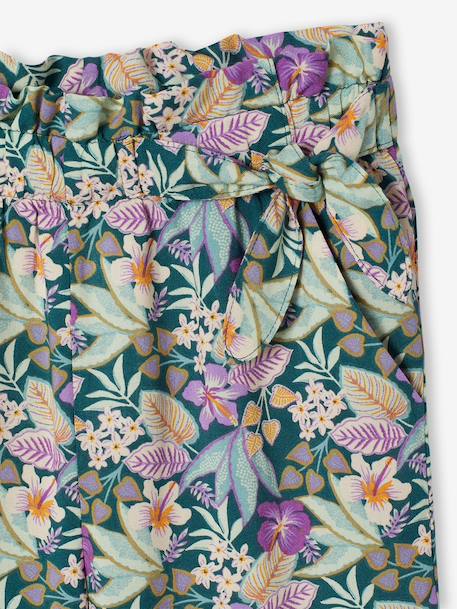 Wijde meisjesbroek met bloemenprint groen+vanille - vertbaudet enfant 