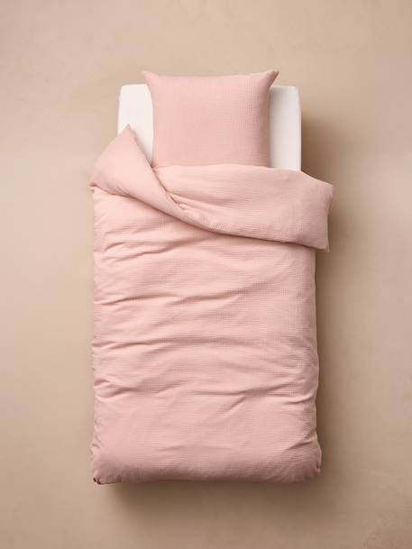 Bedset dekbedovertrek en kussensloop in Ã©Ã©n kleur oudroze+saliegroen - vertbaudet enfant 