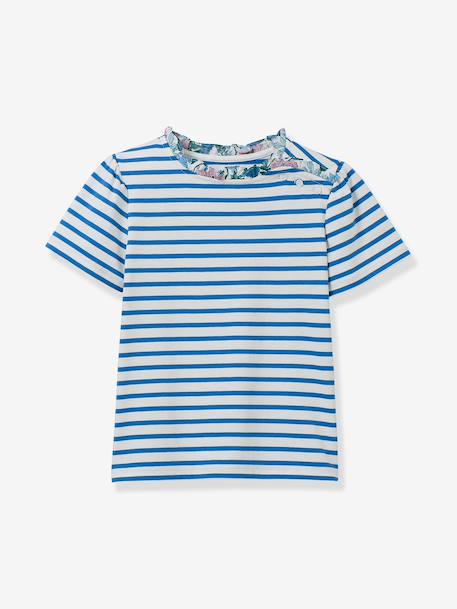 T-shirt met strepen voor meisjes lichtblauw - vertbaudet enfant 
