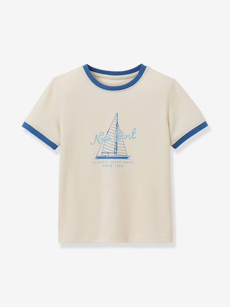 T-shirt met contrasterende kraag voor jongens ecru - vertbaudet enfant 