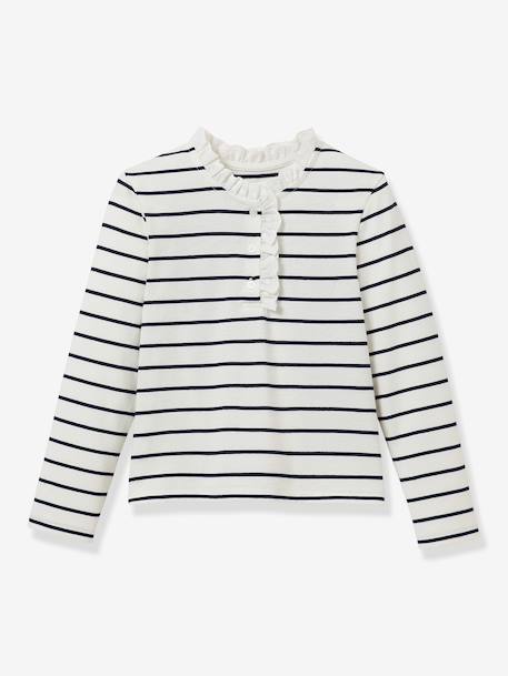 T-shirt met strepen en lange mouwen voor meisjes marineblauw - vertbaudet enfant 