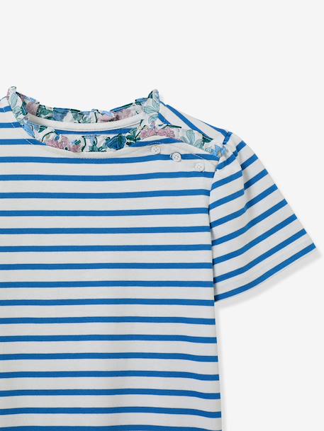 T-shirt met strepen voor meisjes lichtblauw - vertbaudet enfant 