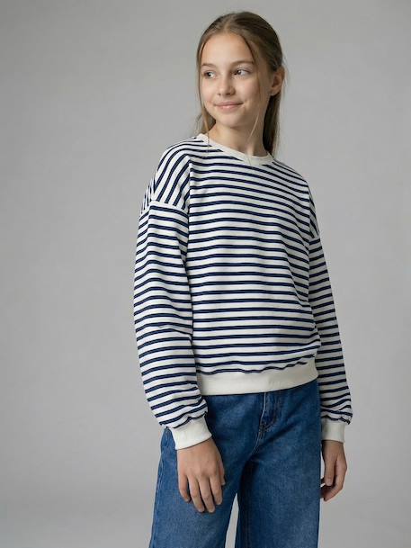 Sweater met wijde pasvorm bruin+marineblauw+vanille - vertbaudet enfant 