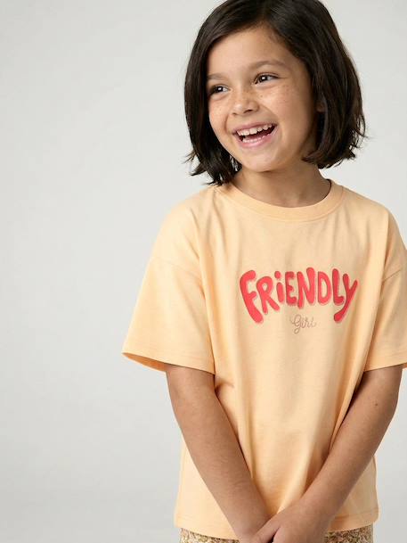 Bedrukt meisjesshirt met korte mouwen antraciet+beige+lichtgeel+zandbeige - vertbaudet enfant 