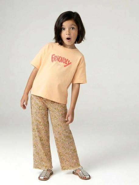 Meisjes legging in ribgebreide stof beige+ecru+wit, bedrukt - vertbaudet enfant 