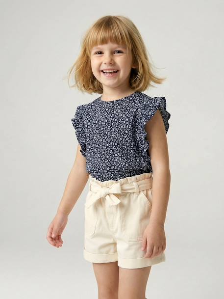 Meisjesshort in paperbag-stijl ecru+rozen - vertbaudet enfant 