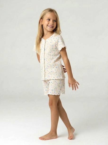 Set van 2 pyjamashorts met rib en bloemen ecru - vertbaudet enfant 