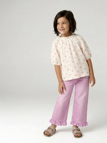 Blouse voor meisjes van katoengaas ecru+saliegroen+vanille - vertbaudet enfant 