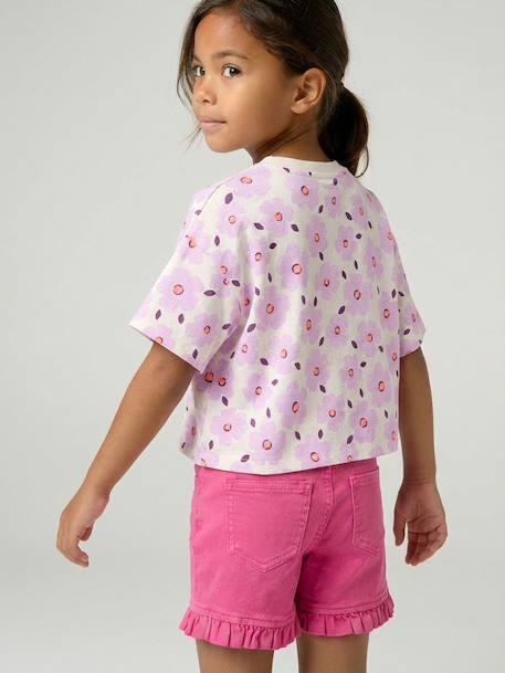Cropped meisjesshirt met korte mouwen beige+ecru+roze (poederkleur) - vertbaudet enfant 