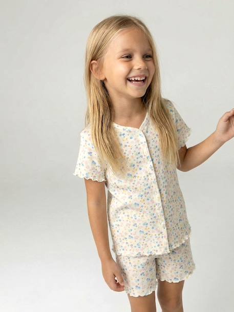 Set van 2 pyjamashorts met rib en bloemen ecru - vertbaudet enfant 