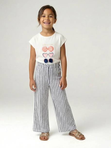 Wijde gestreepte legging van gebreide sweater blauw, gestreept+rood, gestreept - vertbaudet enfant 