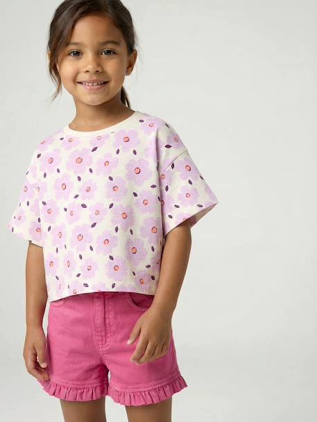 Cropped meisjesshirt met korte mouwen beige+ecru+roze (poederkleur) - vertbaudet enfant 