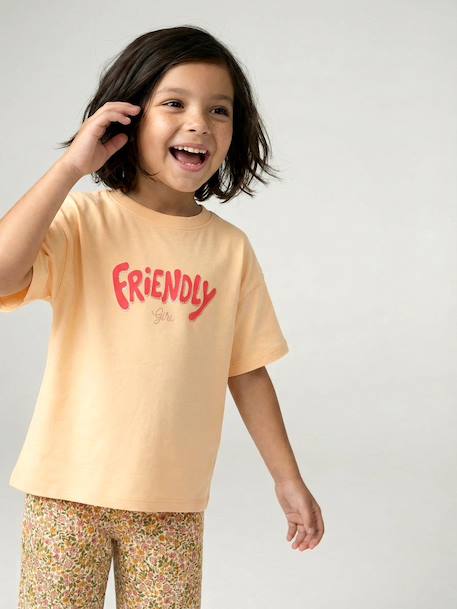Bedrukt meisjesshirt met korte mouwen antraciet+beige+lichtgeel+zandbeige - vertbaudet enfant 