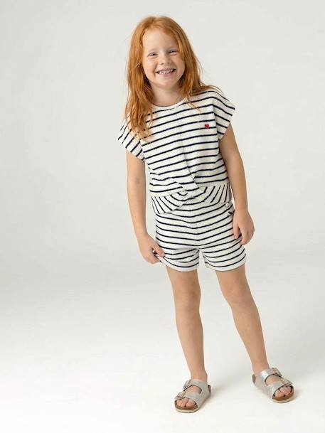 Set voor meisjes, t-shirt en short van fantasie breisel ecru+rozen - vertbaudet enfant 