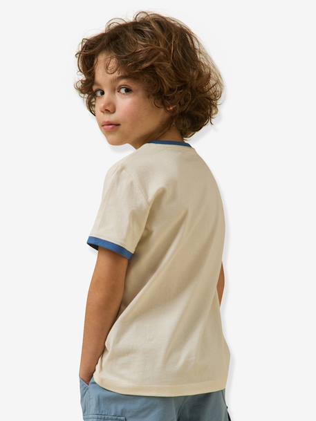 T-shirt met contrasterende kraag voor jongens ecru - vertbaudet enfant 