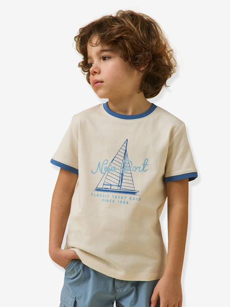 T-shirt met contrasterende kraag voor jongens ecru - vertbaudet enfant 