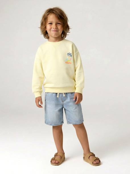 Sweater met ronde hals en lange mouwen blauwgroen+lichtgeel+mango - vertbaudet enfant 