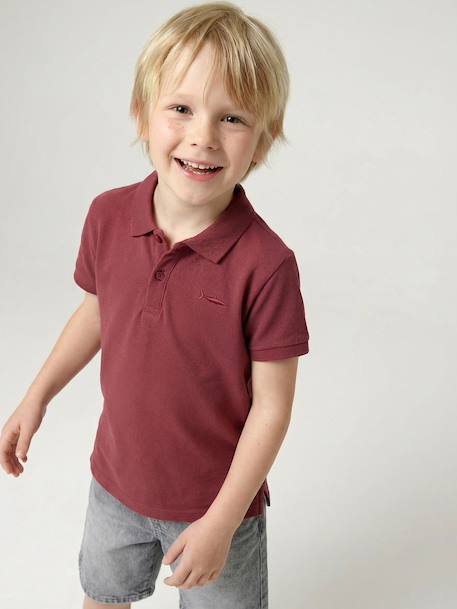 Poloshirt met korte mouwen voor jongens met borduurwerk op de borst blauw+lichtgeel+lichtkaki+MARINEBLAUW+terracotta+wit - vertbaudet enfant 