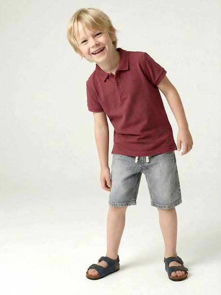 Poloshirt met korte mouwen voor jongens met borduurwerk op de borst blauw+lichtgeel+lichtkaki+MARINEBLAUW+terracotta+wit - vertbaudet enfant 