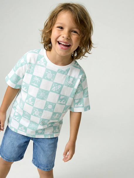 T-shirt met korte mouwen blauwgroen+wit - vertbaudet enfant 