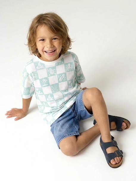 T-shirt met korte mouwen blauwgroen+wit - vertbaudet enfant 