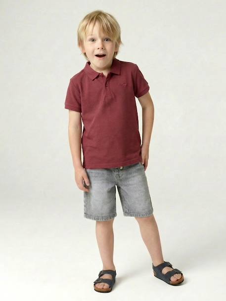 Poloshirt met korte mouwen voor jongens met borduurwerk op de borst blauw+lichtgeel+lichtkaki+MARINEBLAUW+terracotta+wit - vertbaudet enfant 