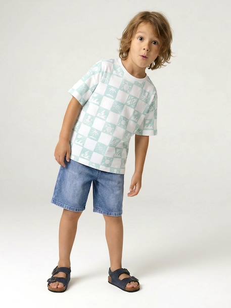 T-shirt met korte mouwen blauwgroen+wit - vertbaudet enfant 