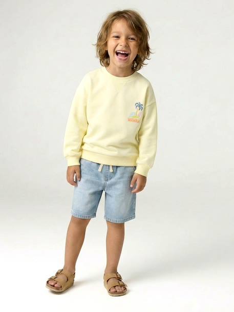 Sweater met ronde hals en lange mouwen blauwgroen+lichtgeel+mango - vertbaudet enfant 