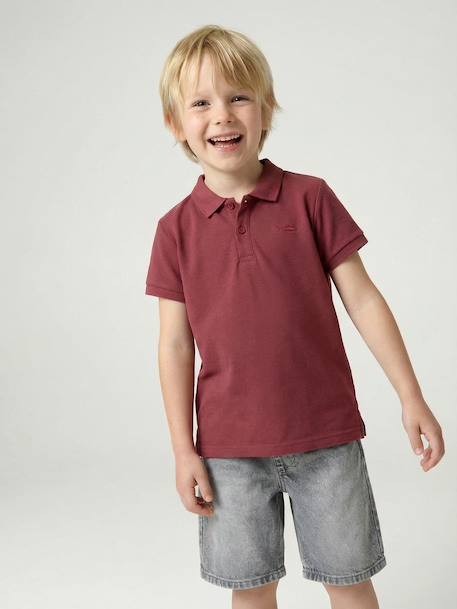 Poloshirt met korte mouwen voor jongens met borduurwerk op de borst blauw+lichtgeel+lichtkaki+MARINEBLAUW+terracotta+wit - vertbaudet enfant 