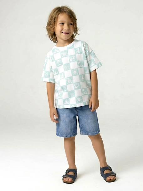 T-shirt met korte mouwen blauwgroen+wit - vertbaudet enfant 