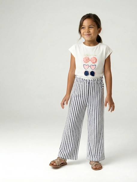 Wijde gestreepte legging van gebreide sweater blauw, gestreept+rood, gestreept - vertbaudet enfant 