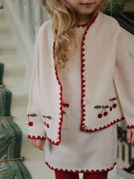 Vest met geborduurde kersen beige - vertbaudet enfant 