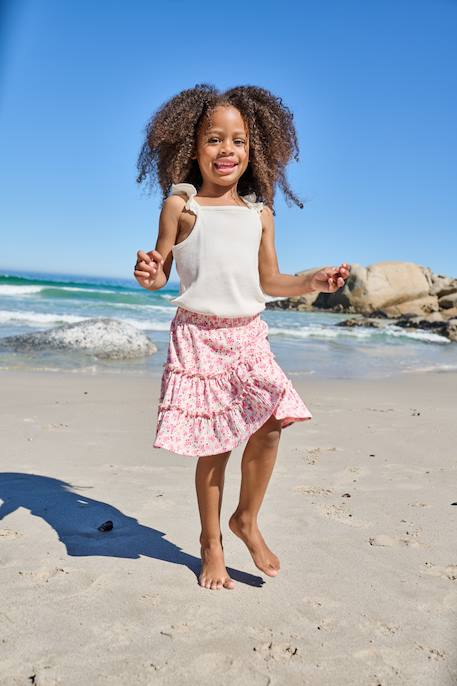 Meisjes rok short van jersey ecru+lichtroze - vertbaudet enfant 
