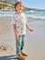 T-shirt met korte mouwen blauwgroen+wit - vertbaudet enfant 