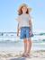 T-shirt meisjes met geborduurde details ecru+kaki+koraal - vertbaudet enfant 