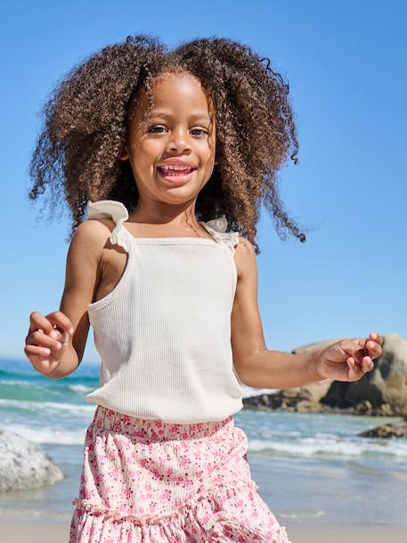 Hemdje voor meisjes met ruches. ecru+saliegroen - vertbaudet enfant 