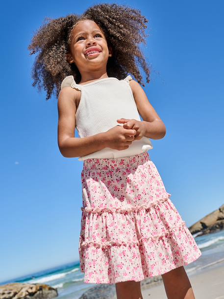 Meisjes rok short van jersey ecru+lichtroze - vertbaudet enfant 