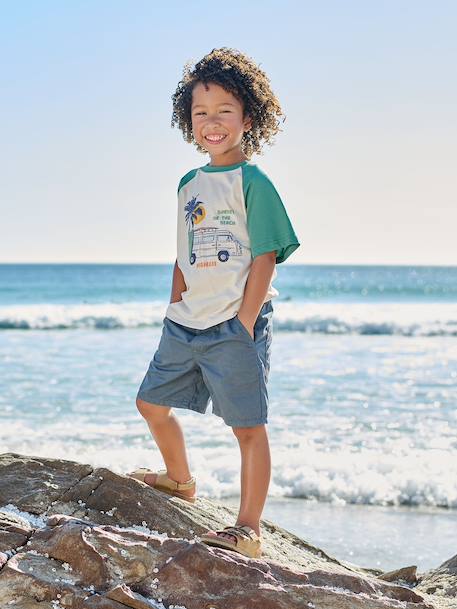 Elastische bermuda voor jongens dennen+jeansblauw+pastelgeel - vertbaudet enfant 