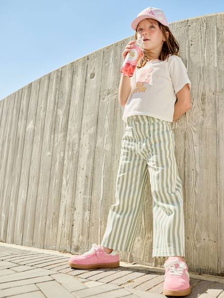 Gestreept broek voor meisjes saliegroen - vertbaudet enfant 