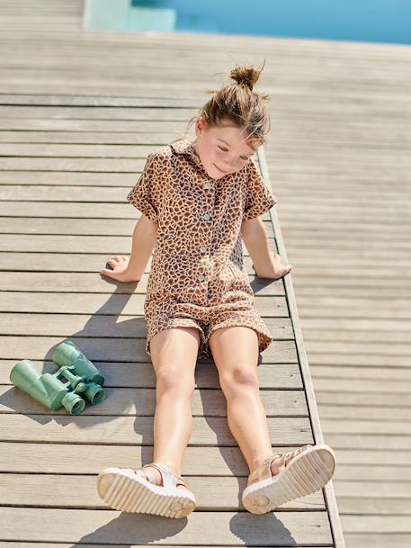 Combishort meisjes van twill katoen beige - vertbaudet enfant 