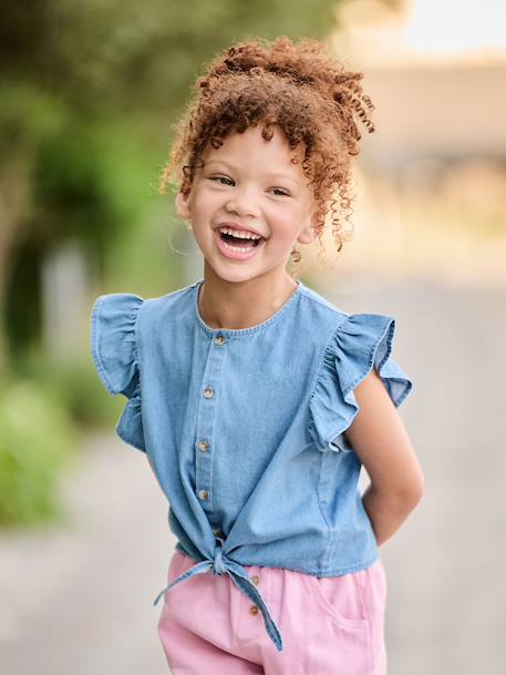 Denim blouse met volantmouwen lichtblauw - vertbaudet enfant 