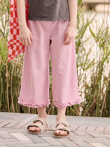 Wijde bermuda voor meisjes van lyocell kaki+lila - vertbaudet enfant 