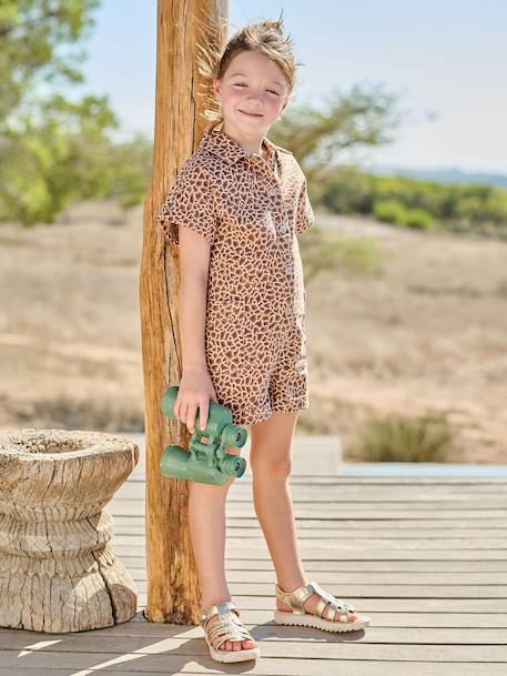 Combishort meisjes van twill katoen beige - vertbaudet enfant 